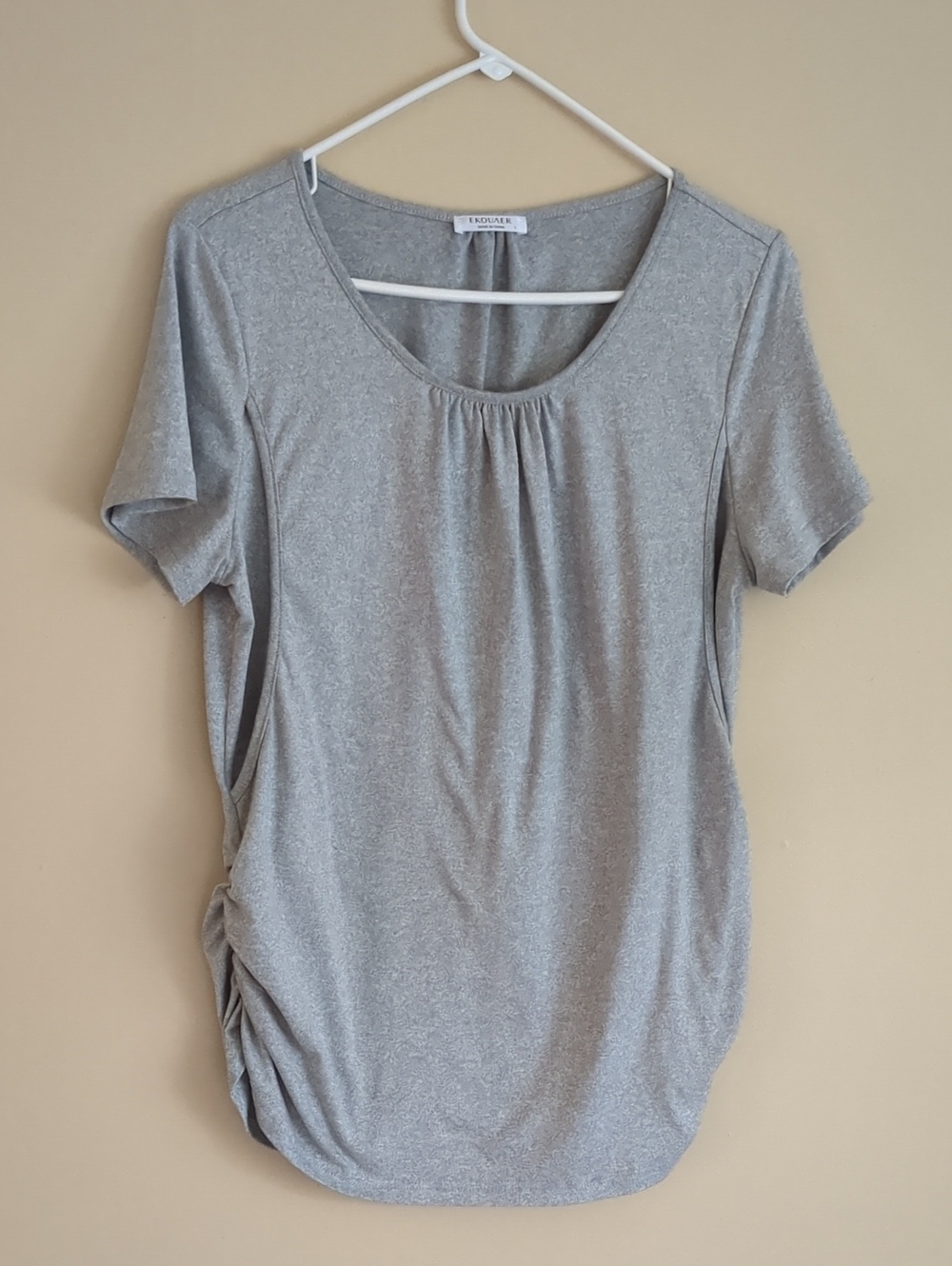 Large Ekouaer Gray Nursing Pumping Breastfeeding Short Sleeve Shirt Top